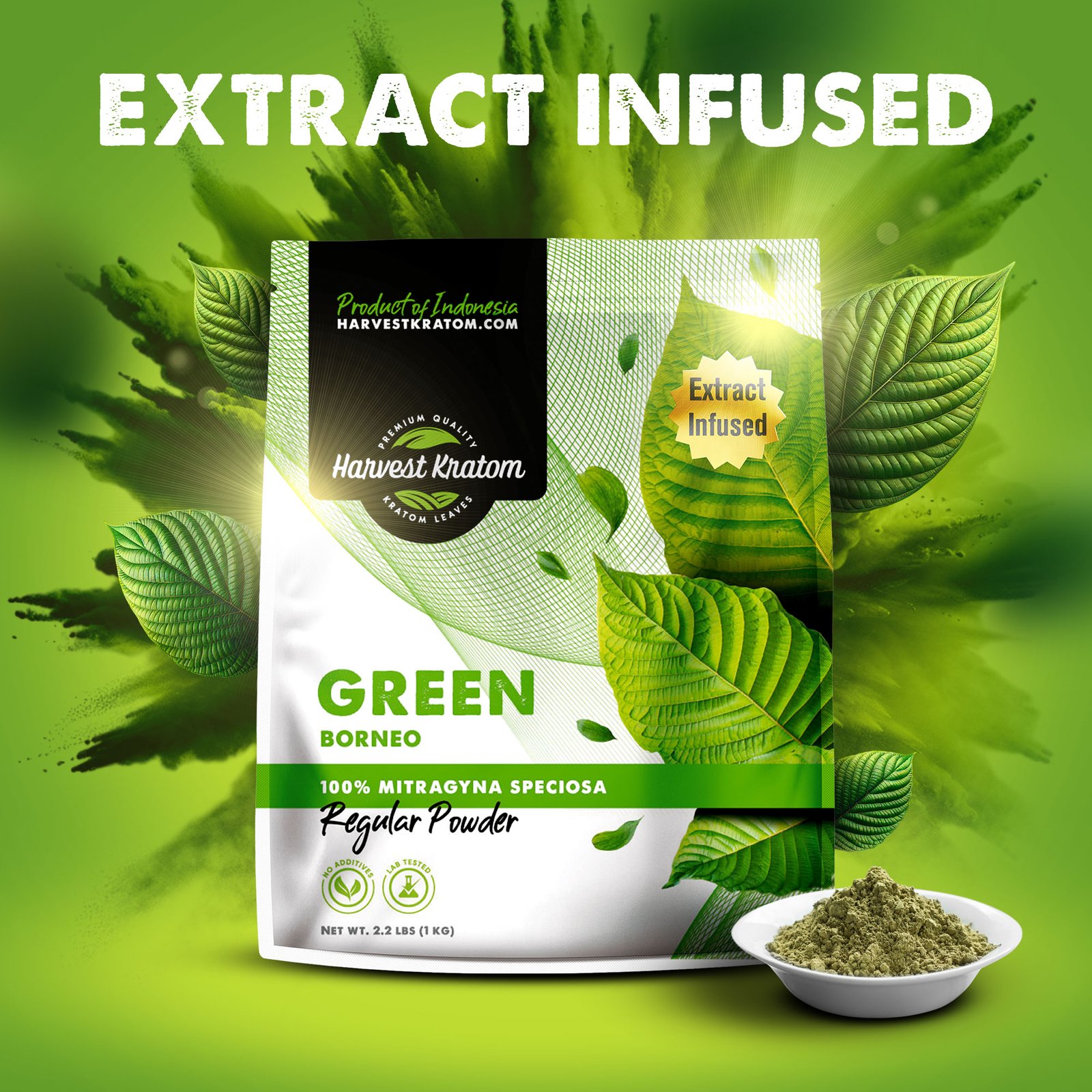 Extract Infused Green Borneo Kratom Powder